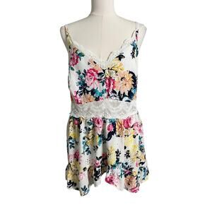 Torrid Floral babydoll Top Womens 5X Plus Lace Trim Smocked Back Eyelet Boho